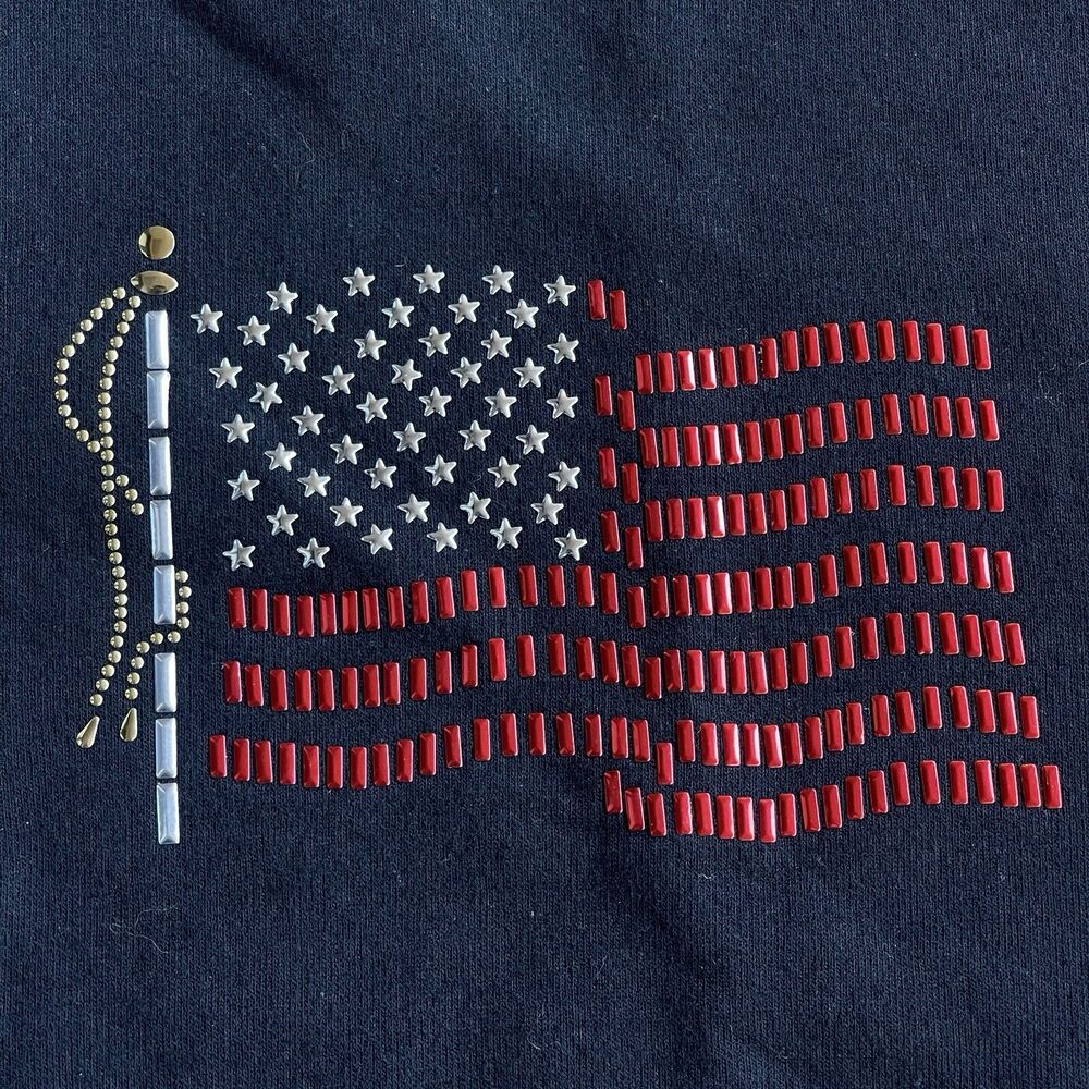 Get Lucky‎ Womens Quarter Zip Pullover Extra Large XL Flag Patriotic Rhinestone - Picture 3 of 11